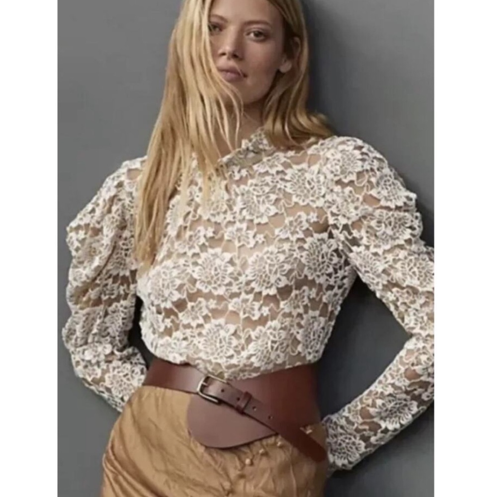 Anthropologie | Dolan left coast sheer lace mock neck top size XS